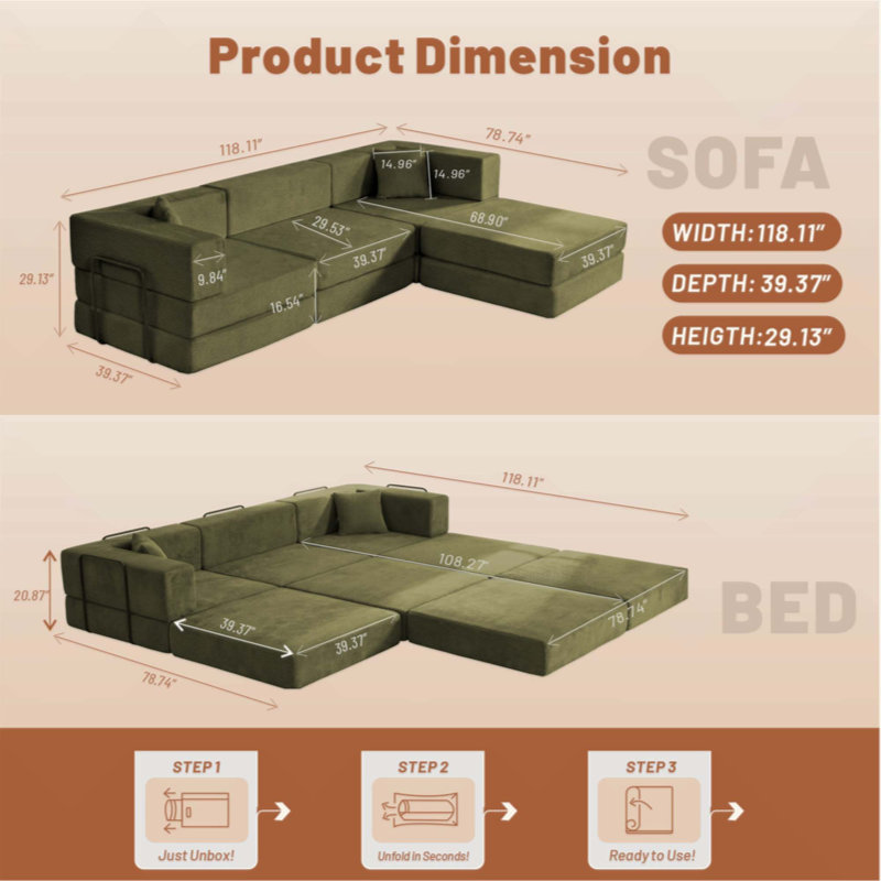 Canapé modulaire Corduroy, Velours côtelé vert