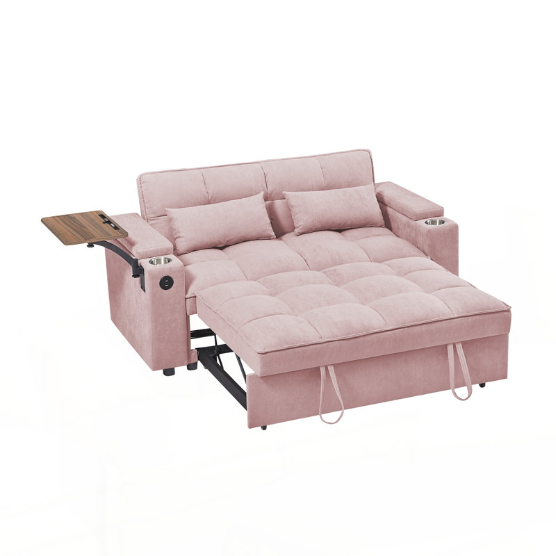 Canapé-lit avec causeuse et accoudoirs avec rangement, Rose
