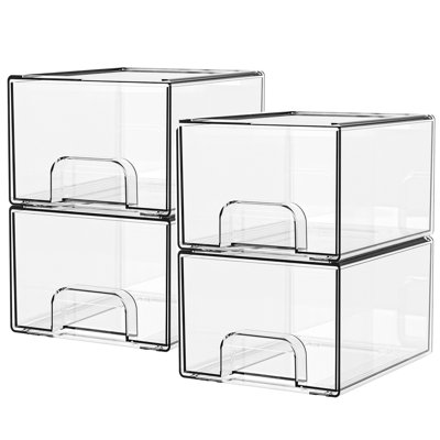 Paquet de 4 tiroirs de rangement pour maquillage Kisportee, organisateur de maquillage de salle de bain transparent de 4,4 po de hauteur, bacs de rangement en plastique pour meuble-lavabo, sous-évier, rangement de cuisine