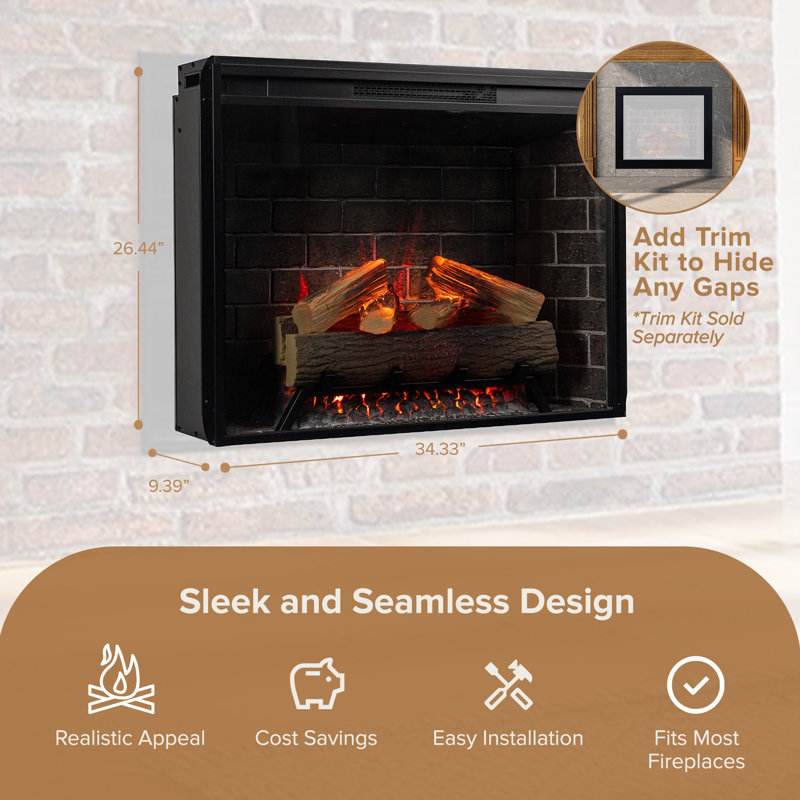 Uptown Infrared Electric Fireplace Insert Heater, Compatible with Alexa & Google Home, 26.44" H x 34.33" W x 9.39" D
