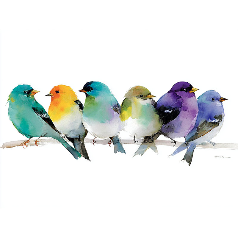 «Watercolor Birds on a Wire», art mural sur toile tendue, H 16 po x l 24 po