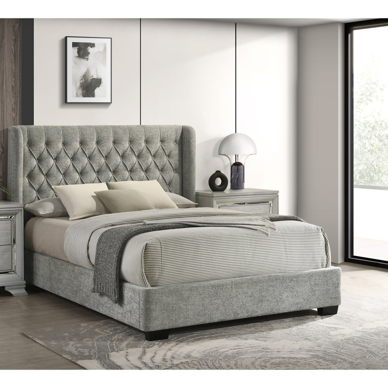Lit tapissier Contemporary, gris, Grand