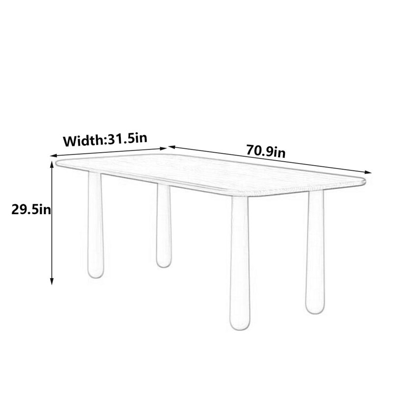 Solid Wood Rectangular Dining Table, Sturdy Legs, 29.5"H x 70.9"L x 31.5"W
