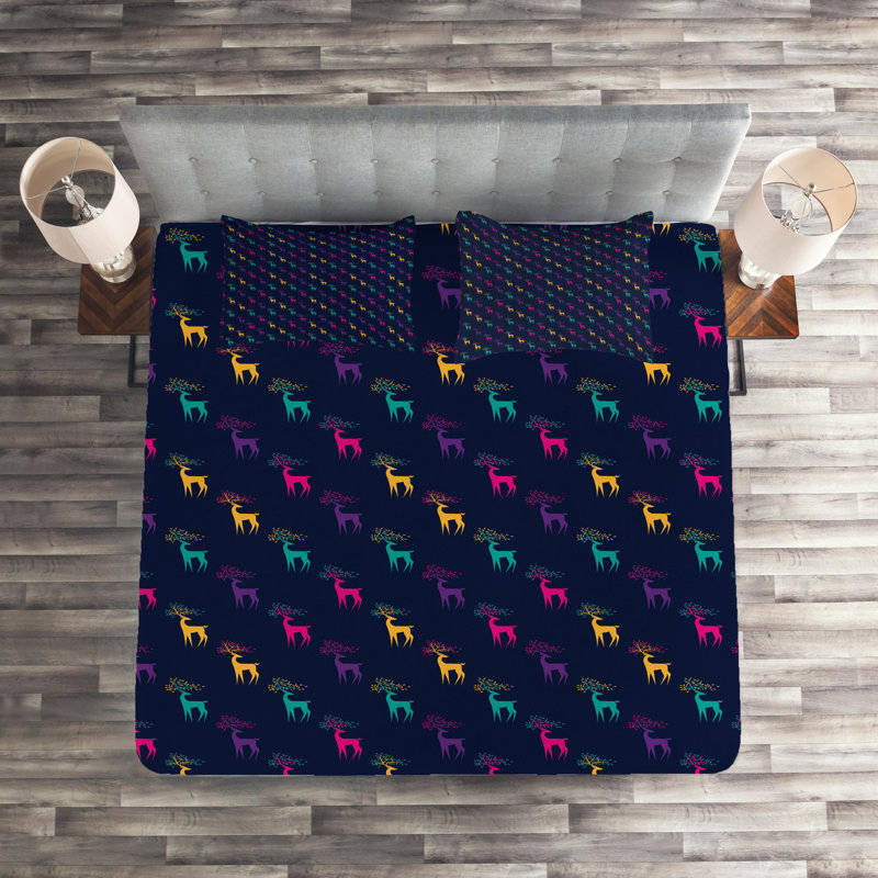 Deer Rustic Polyester Coverlet, King Bedspread + 2 Shams