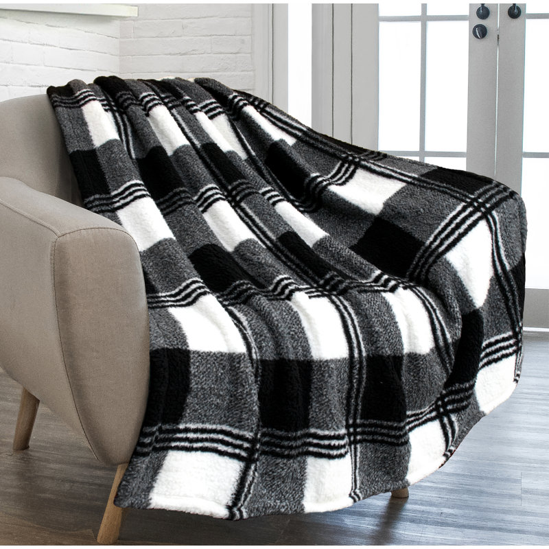 Cozy Sherpa Fleece Throw Blanket - Buffalo Plaid, Machine Washable