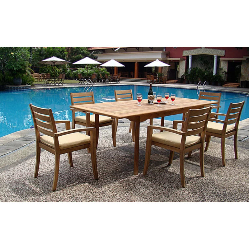 Ensemble repas de patio en bois de teck avec table rectangulaire Breanna, 30" H x 71" L x 40" W, 6