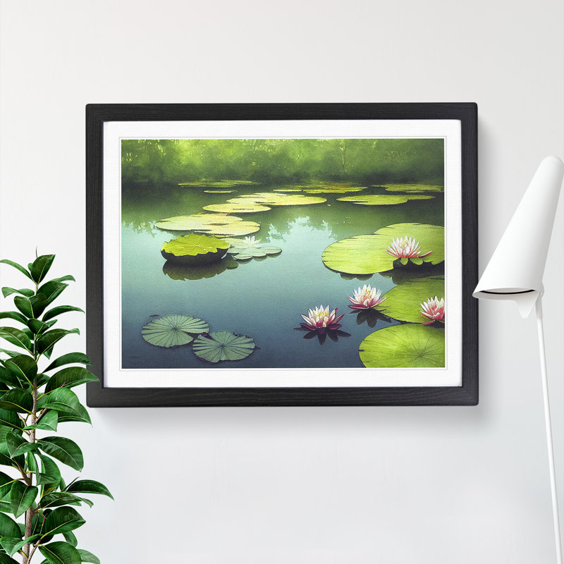 Lily Pond Watercolour Vol.4 1 Piece Single Picture Frame Wall Art, 25cm H x 34cm W x 2cm D, Black