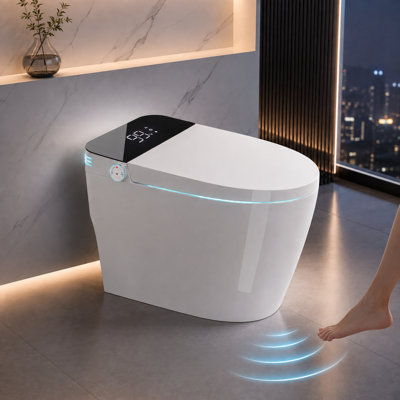 Toilette intelligente une pièce 26,8 po conforme à l'ADA avec réservoir intégré, chasse d'eau automatique, bidet et siège chauffant, blanc / noir