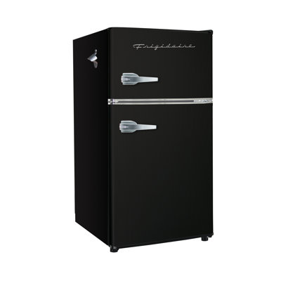 FRIGIDAIRE Retro 2-Door Compact Fridge Freezer Combo, 3.1 Cu. Ft., Stainless Steel, Built-in Bottle Opener