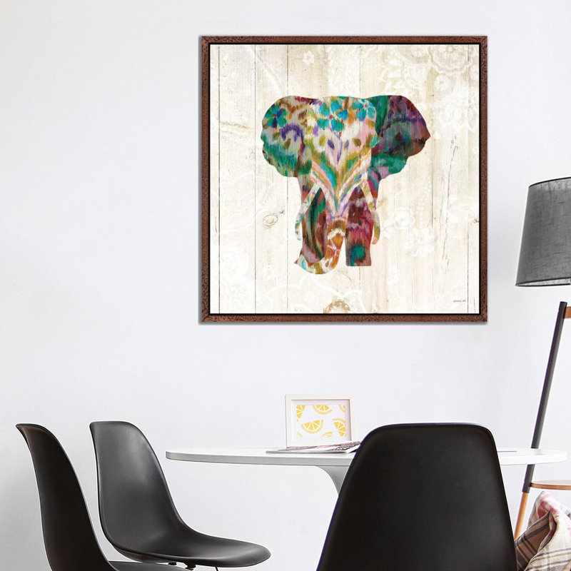 Boho Paisley Elephant III 1 Piece Wall Art on Canvas, 93.98 cm H x 93.98 cm W, Classic Brown Wood Framed