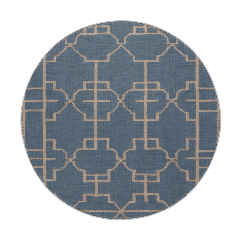 Tapis bleu intérieur et extérieur Trellis, Rond 5 pi