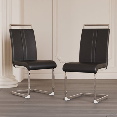 Modern Dining Chairs,PU Faux Leather High Back Upholstered Side Chair With C-Shaped Tube Plating Metal Legs For Dining Room Kitchen Vanity Patio Club by Latitude Run
