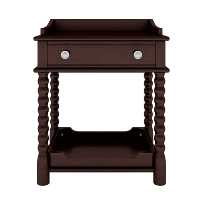Classic Retro Nightstand with Drawer, Open Shelf, Turned Legs and Metal Handle for Bedside