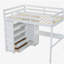Lit mezzanine double en bois avec placard intégré, bureau, tablettes de rangement et tiroirs-121110590
