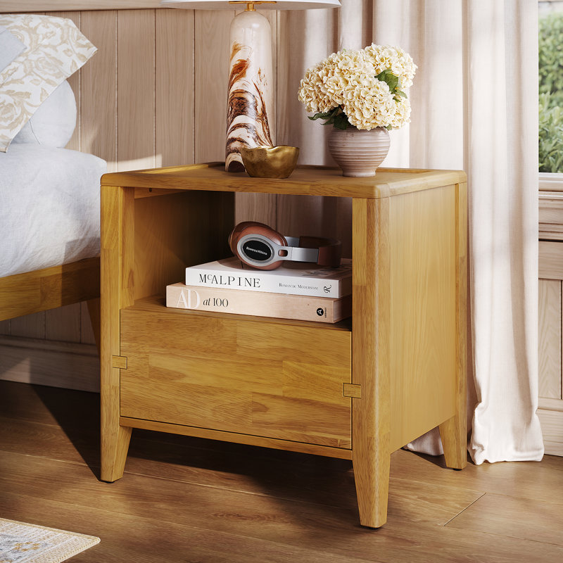 Table de chevet en bois d'hévéa Jamerian, table de chevet moderne à 1 tiroir, tables de chevet, tables d'appoint pour chambre à coucher, salon et salle de lecture
