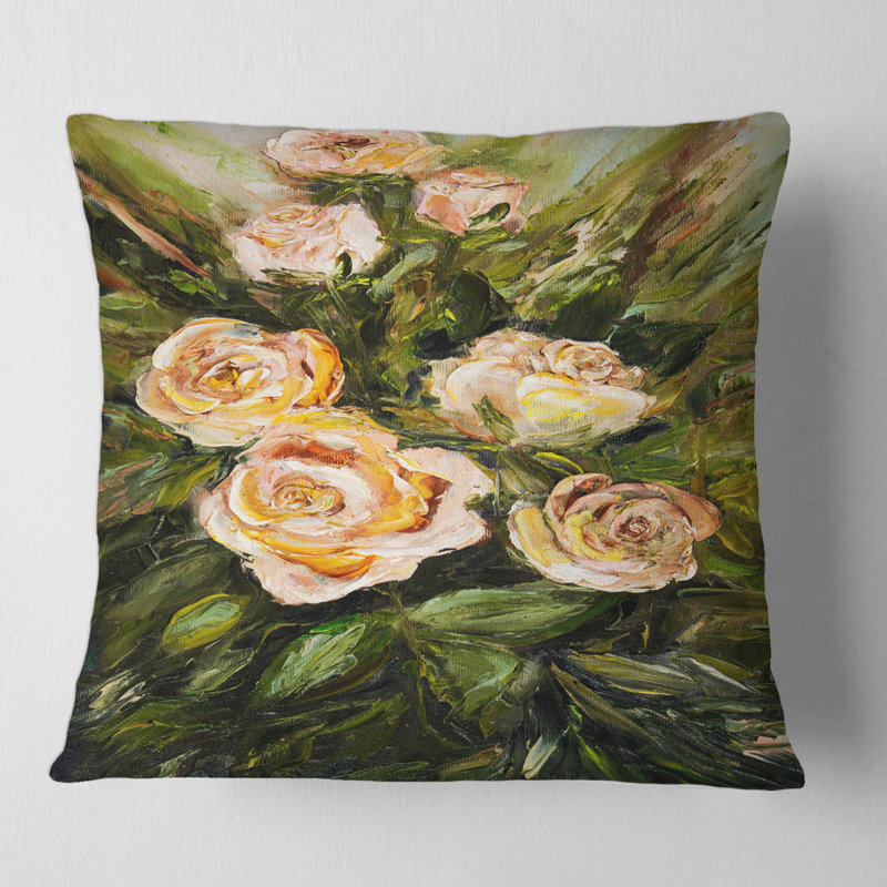 Quatre roses roses - coussin traditionnel imprimé, 18" x 18"