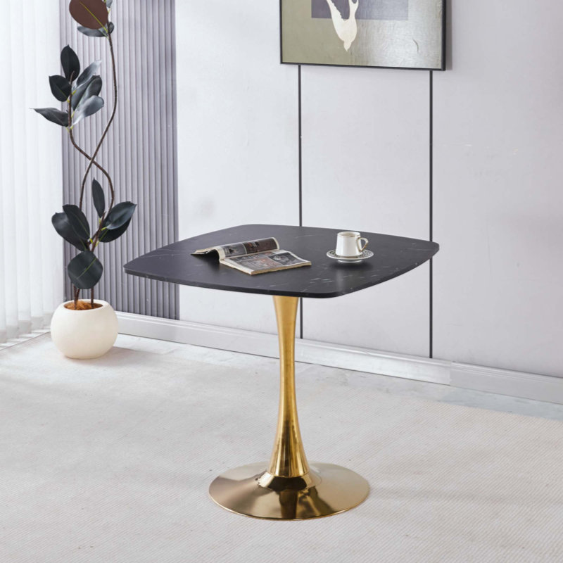 Square Dining Table, Mid-Century Modern Kitchen Table For 2-4 Person, Tulip Pedestal Base With MDF Tabletop For Small Space, Apartment, Breakfast Nook