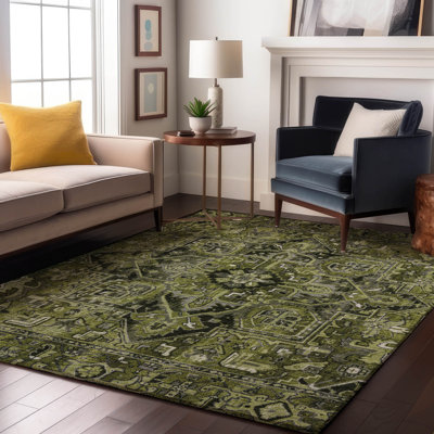 Premium Machine Washable Cerrito AMF570 Olive Rug