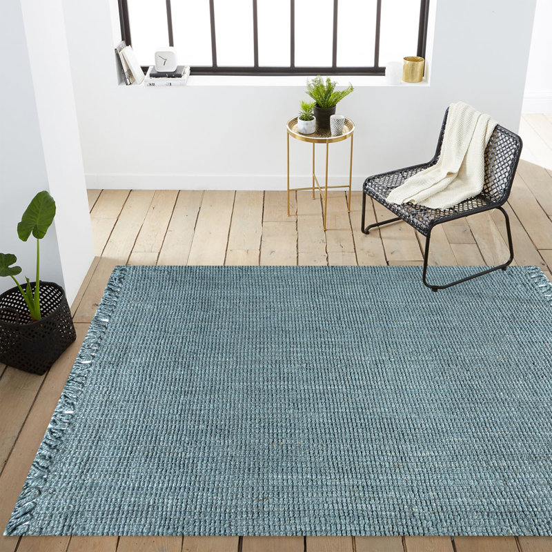 Sinclair Pata Hand Woven Chunky Jute with Fringe Light Blue/Gray Rug, Rectangle 7'10" x 10'