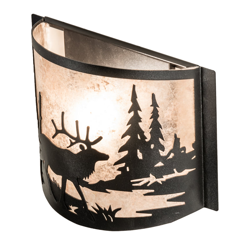 Rustic Lodge 1 - Light Flush Mounted Sconce, Textured Black/Silver Mica, Textured Black