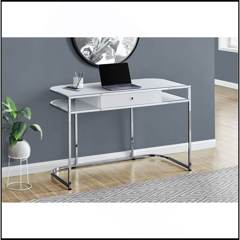 Bureau d'ordinateur, bureau personnel, ordinateur portable, tiroirs de rangement, L 48 po, travail, stratifié blanc, métal, contemporain, moderne