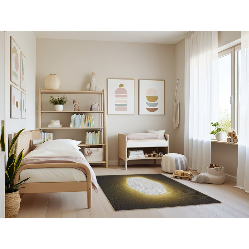Tapis jaune / noir en laine à motif géométrique, Rectangle 3 pi x 5 pi