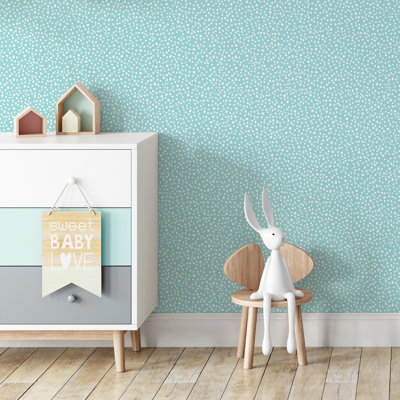 Papier peint à pois bleu clair Dotty