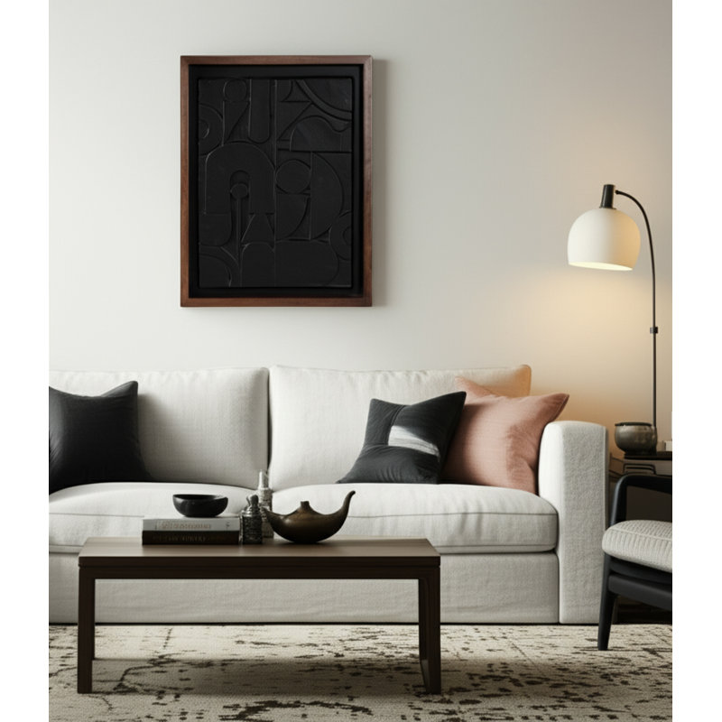 Papier d'art mural encadré, en bois, en MDF, à relief géométrique, décor texturé moderne pour le bureau de la chambre à coucher - 29 po - noir et brun