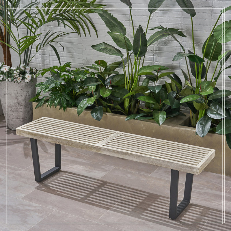 Banc d'extérieur en bois massif, Noir/gris