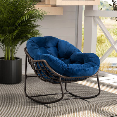 Chaise berçante surdimensionnée avec velours pour le salon - Bleu marine