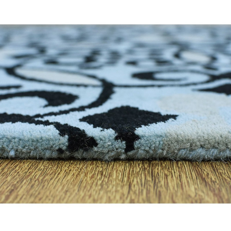 Tapis rectangulaires en laine touffeté à la main Greiner - Rectangle | Beige et noir, design moderne contemporain, tapis faits main à poils longs pour le salon, la chambre à coucher 