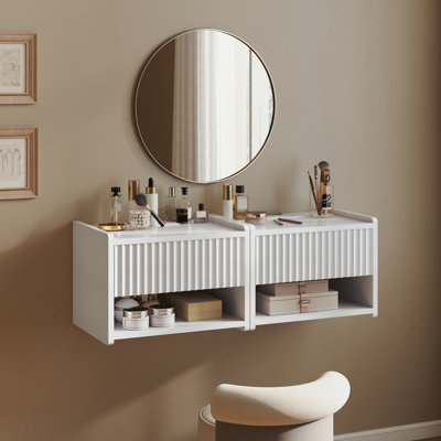 Ensemble de 2 tables de chevet suspendues avec station de charge, blanches, pour chambre à coucher, 40,4 cm (P) x 31,5 cm (L) x 30 cm (H)