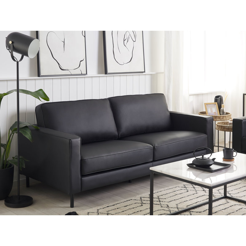 Desdemona 3 Seater Faux Leather Sofa, Black
