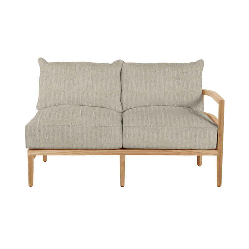 Santa Barbara Teak Outdoor Right Arm Facing Sectional Sofa, Natural Teak, No welt + Standard fill, Herringbone Sand