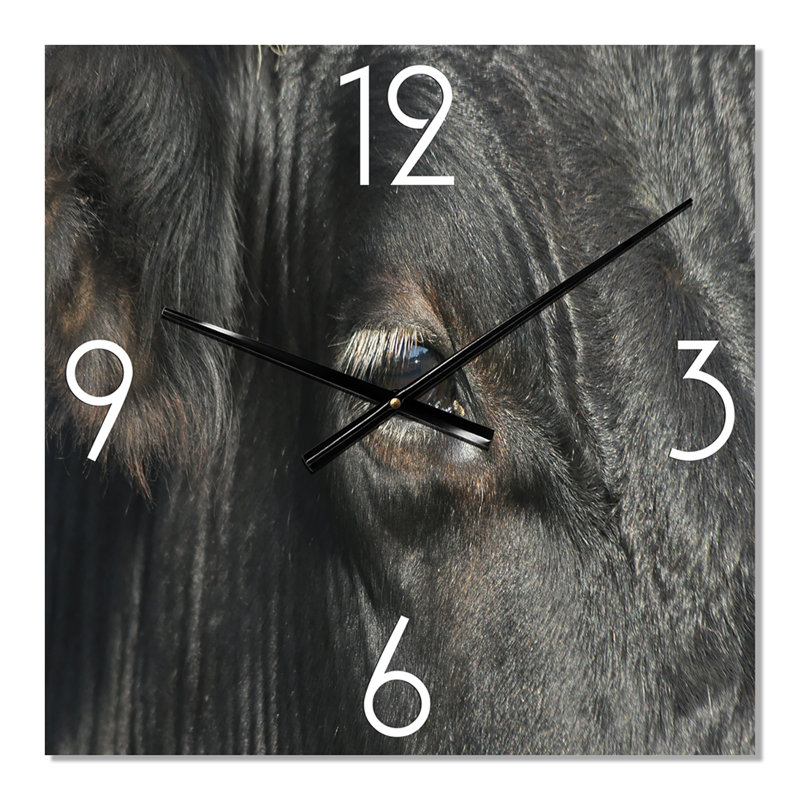 Vache qui broute dans la prairie Gros plan d'une horloge murale, Petit