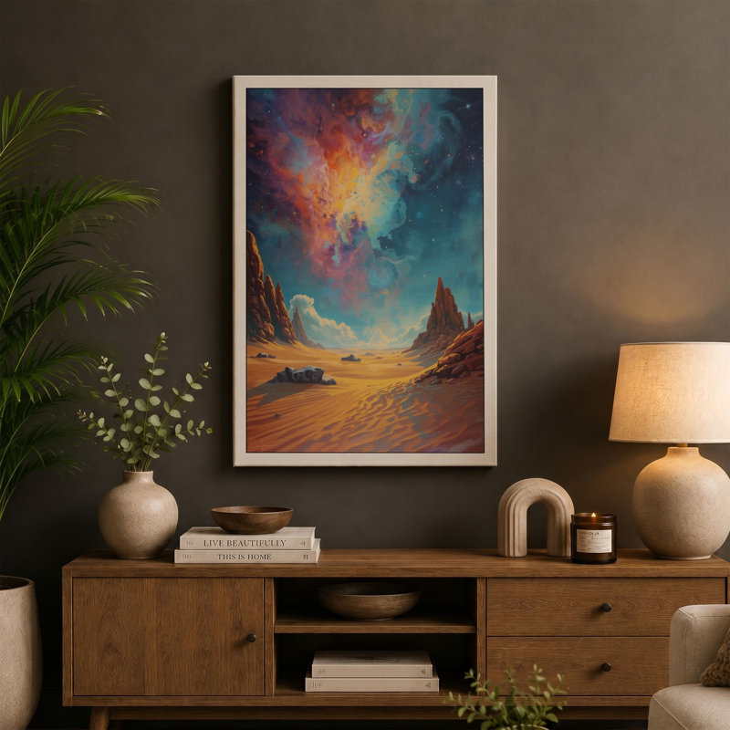 Desert Under Cosmic Sky Fantasy & Sci-Fi - Wrapped Canvas, 30x20 - 76.2 x 50.8 cm, Ochre Border