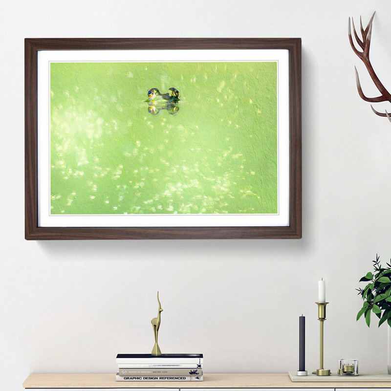 Peeping Green Frog - Picture Frame Painting Print, Walnut Framed, 36cm H x 48cm W x 2cm D