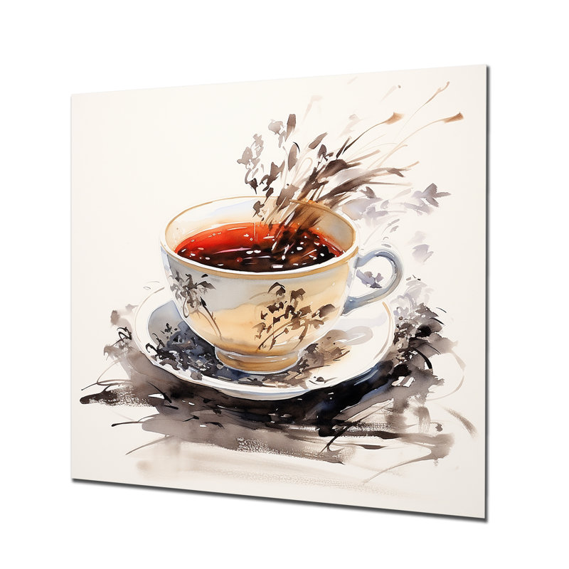 Red Red Teacup Delight I - art mural chinois en métal, H 16 po x l 16 po