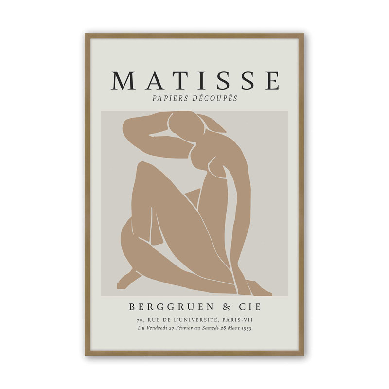Matisse's Nude II en brun clair roulé, Reproduction encadrée sans passe-partout, Or brossé