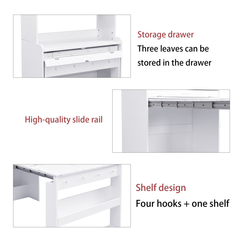 A Foldable Dining Table With A Top Cabinet And A Multi-Functional Sideboard, White