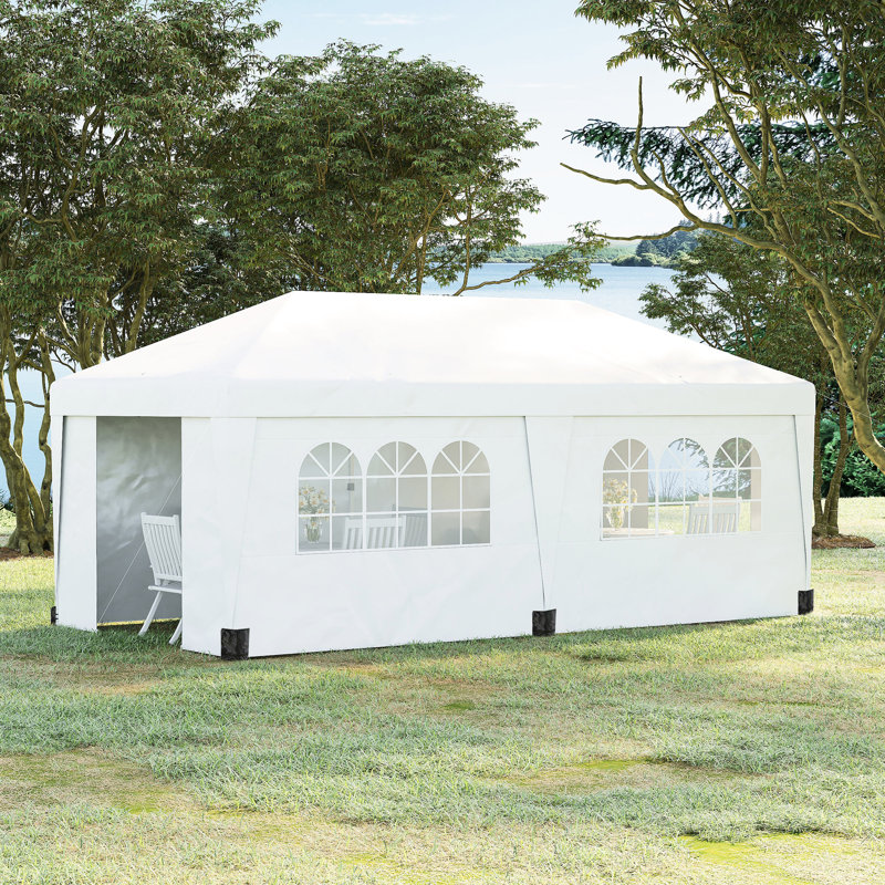 Auvent escamotable 10 pi x 19,5 pi - parois latérales incluses, hauteur réglable pour différents événements, jardin et patio faciles à installer, portes doubles, sac à roulettes, Uv30 +, blanc avec diverses célébrations,
