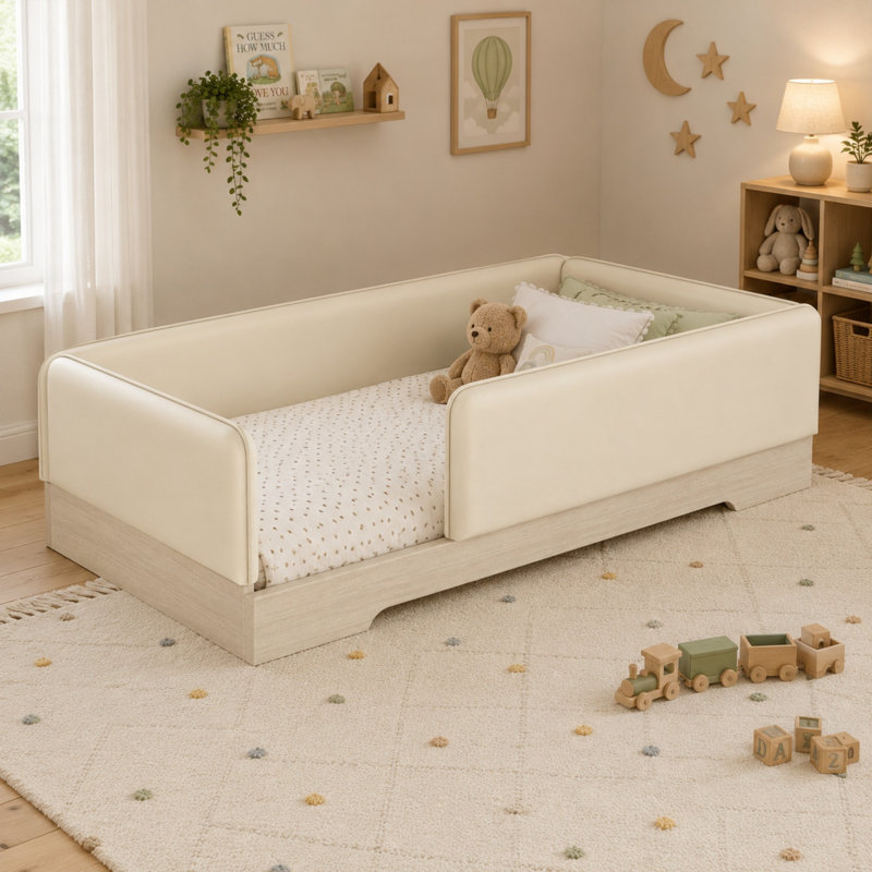 Lit simple tapissier Montessori, Lit simple, Beige