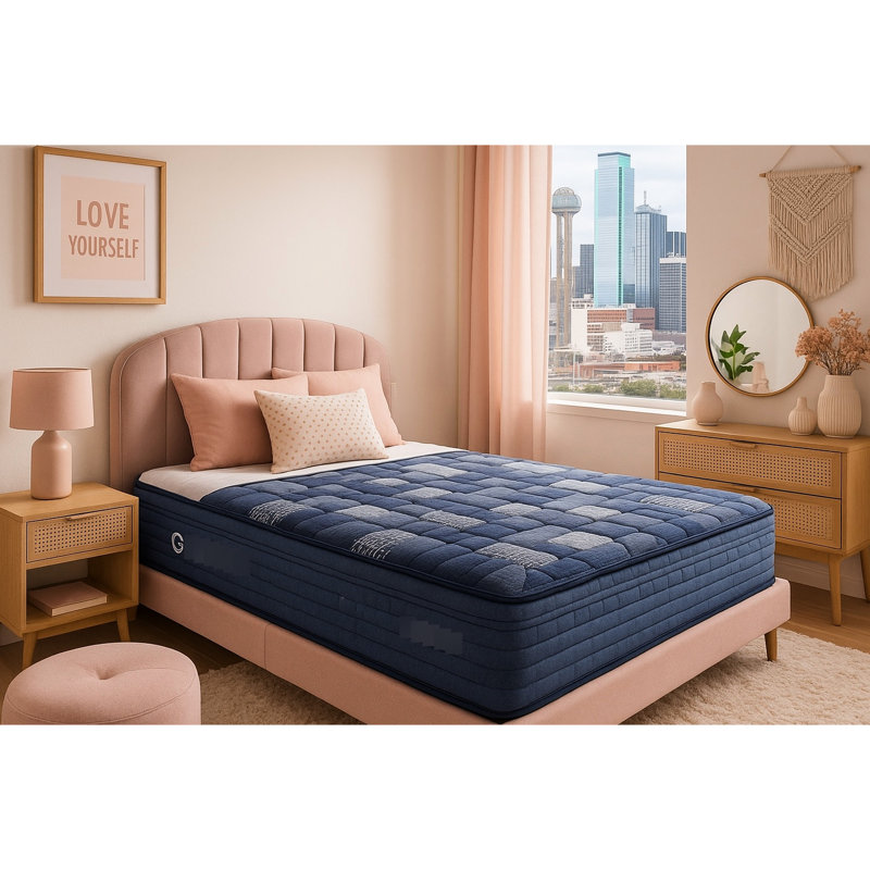 Matelas double 10 po avec unité de poche, mousse à mémoire de forme, bleu + housse souple multi et livraison en rouleau compressé