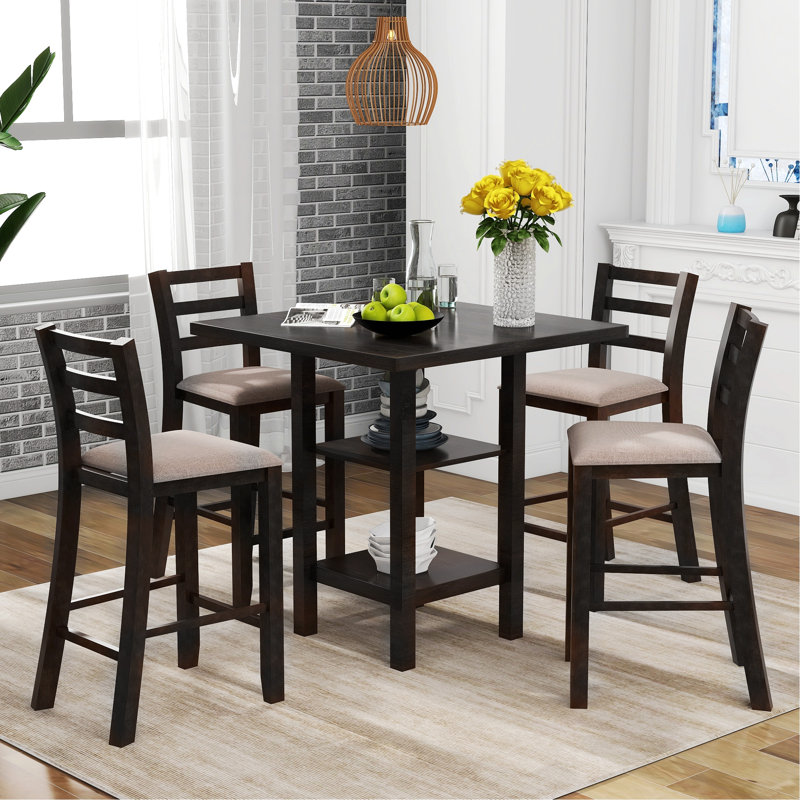 Alizai 4 - Person Solid Wood Top Four Leg Dining Set, Chocolate