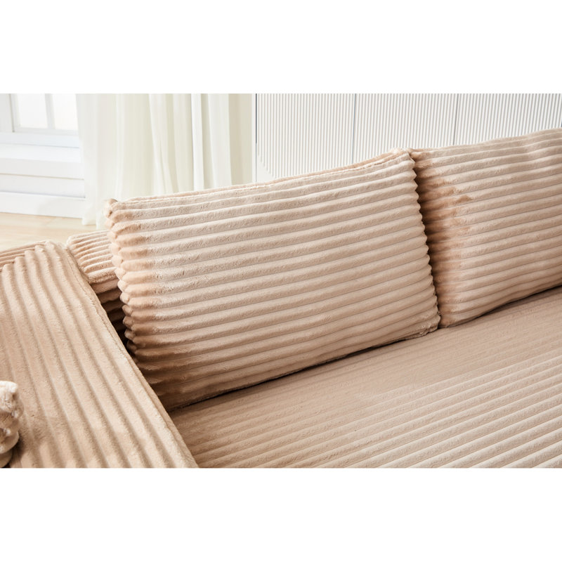Corduroy modulaire à compression en forme de L beige désossé, méridienne confortable, siège profond et méridienne pour salon