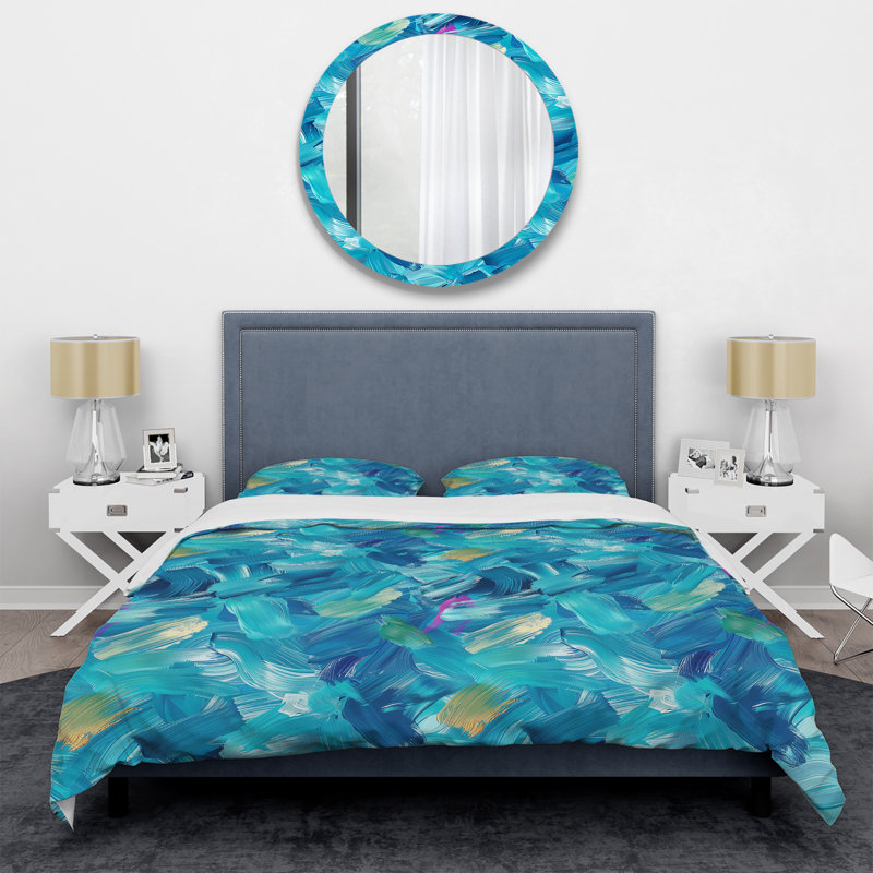 Blue Brush Strokes - Ensemble de housse de couette moderne, Housse de couette très grand et 2 très grandes t