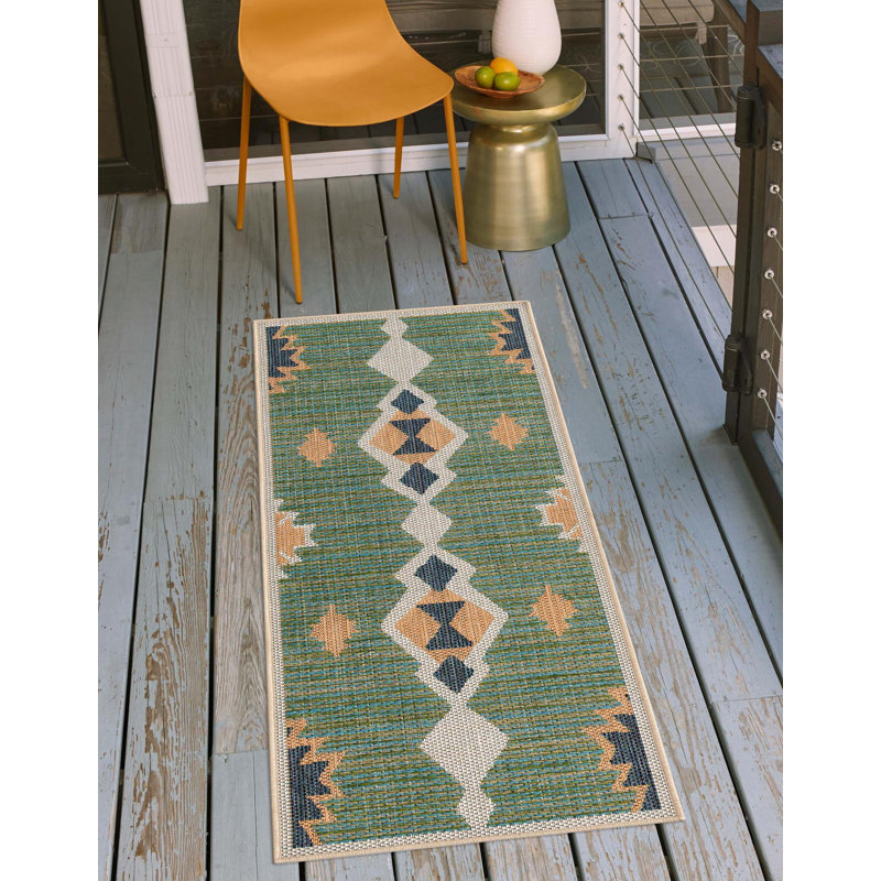 Tapis d'intérieur / extérieur vert Lauryn, Tapis de couloir 2 pi x 3 pi 11 po