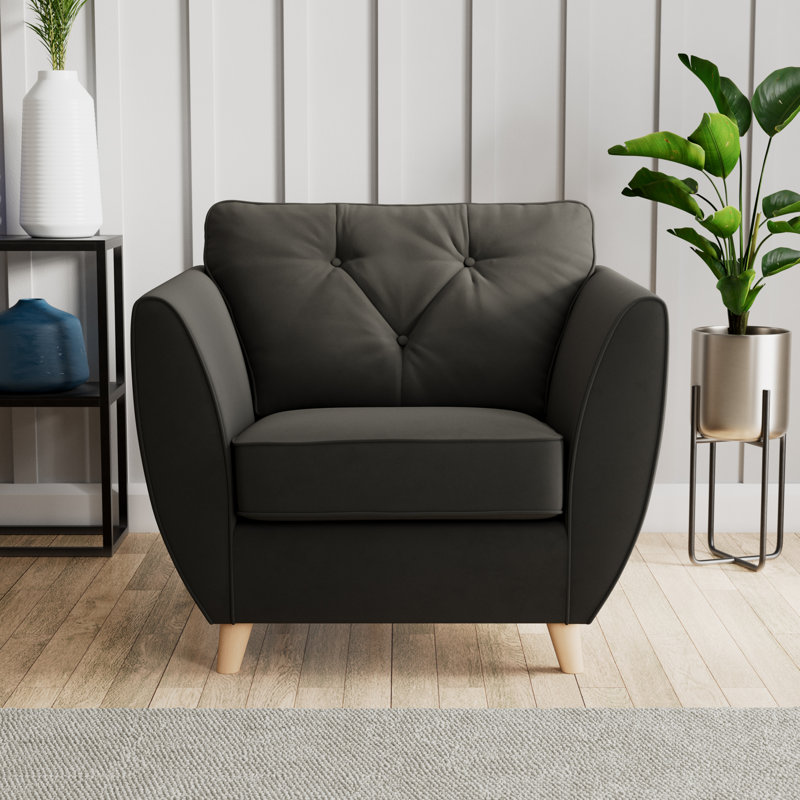 Collazo Upholstered Armchair, Black, Beige Wood