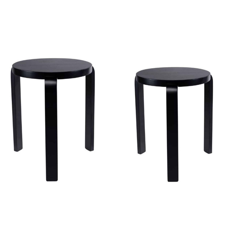 Arnetha Round Backless Stacking Stools - Set of 2, Black