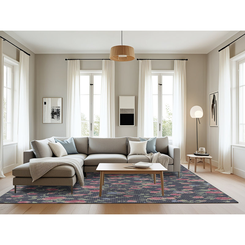 Tapis noir / rose Power Loom, Rectangle 8 pi x 12 pi